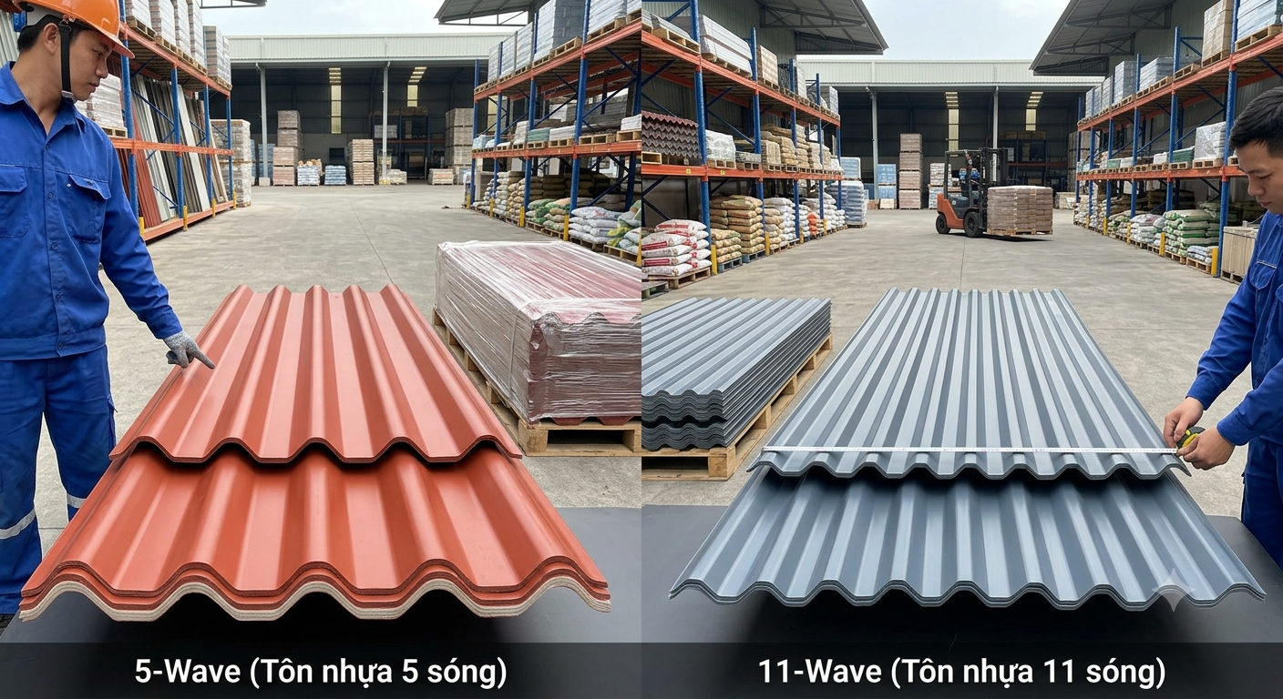So sánh chi tiết tôn nhựa ASA/PVC 5 sóng và 11 sóng